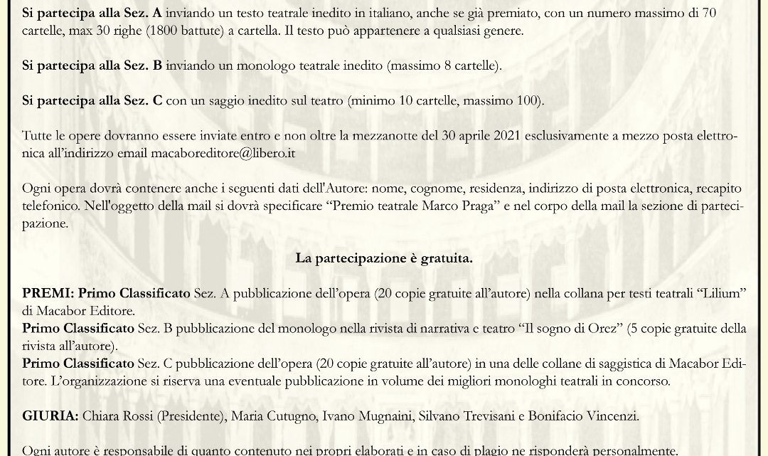𝐏𝐑𝐄𝐌𝐈𝐎 𝐍𝐀𝐙𝐈𝐎𝐍𝐀𝐋𝐄 𝐃𝐈 𝐒𝐂𝐑𝐈𝐓𝐓𝐔𝐑𝐀 𝐓𝐄𝐀𝐓𝐑𝐀𝐋𝐄 𝐌𝐀𝐑𝐂𝐎 𝐏𝐑𝐀𝐆𝐀