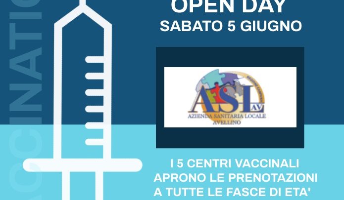 OPEN DAY SABATO 5 GIUGNO, I 5 CENTRI VACCINALI APRONO LE PRENOTAZIONI A TUTTE LE FASCE DI ETÀ