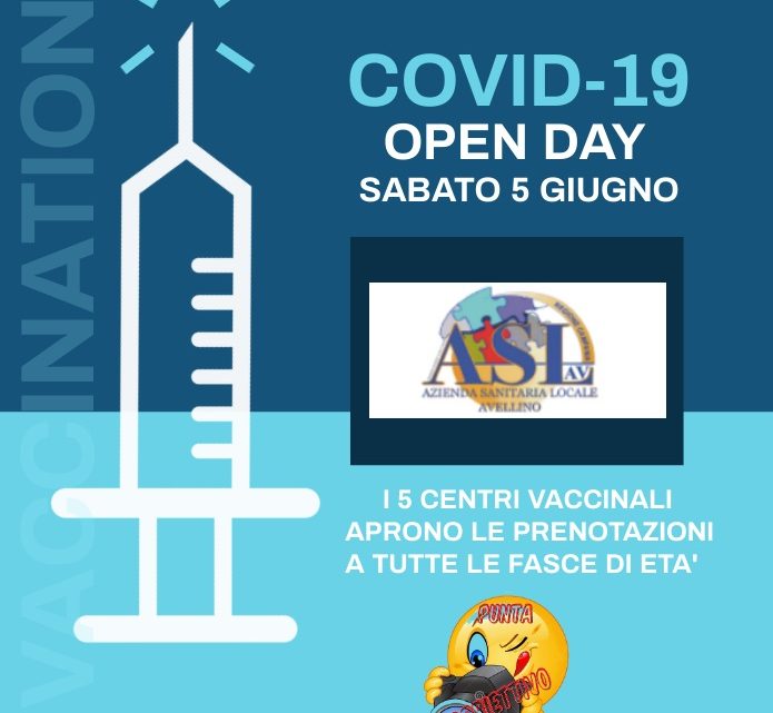 OPEN DAY SABATO 5 GIUGNO, I 5 CENTRI VACCINALI APRONO LE PRENOTAZIONI A TUTTE LE FASCE DI ETÀ