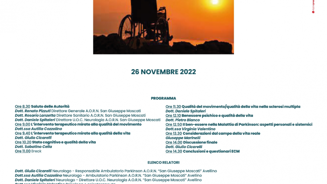 Giornata Nazionale delle Malattia di Parkinson 2022: all’Azienda Moscati un convegno sugli interventi psico-terapeutici volti a migliorare la qualità della vita dei pazienti