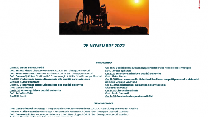Giornata Nazionale delle Malattia di Parkinson 2022: all’Azienda Moscati un convegno sugli interventi psico-terapeutici volti a migliorare la qualità della vita dei pazienti