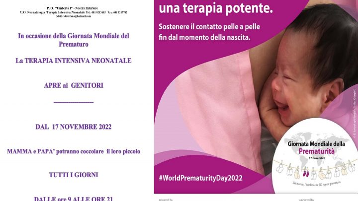 Giornata Mondiale del Prematuro La Terapia Intensiva Neonatale di Nocera Inferiore apre ai genitori: “L’abbraccio di un genitore una terapia potente”