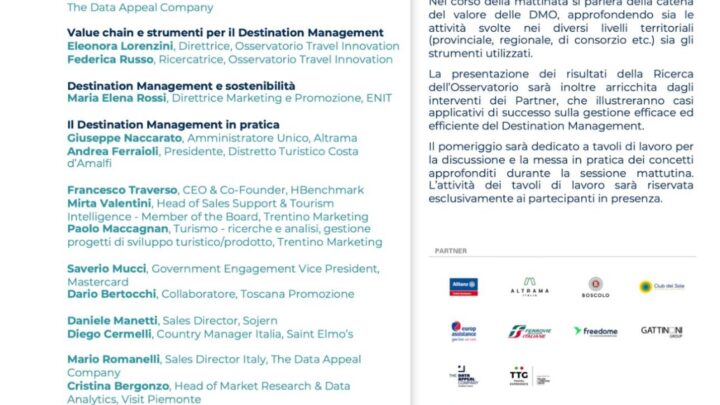 Il Distretto Turistico Costa d’Amalfi tra i protagonisti della prima tappa dell’Osservatorio Travel Innovation del Politecnico di Milano, domani a Firenze. Si parla di smart destination e DMO