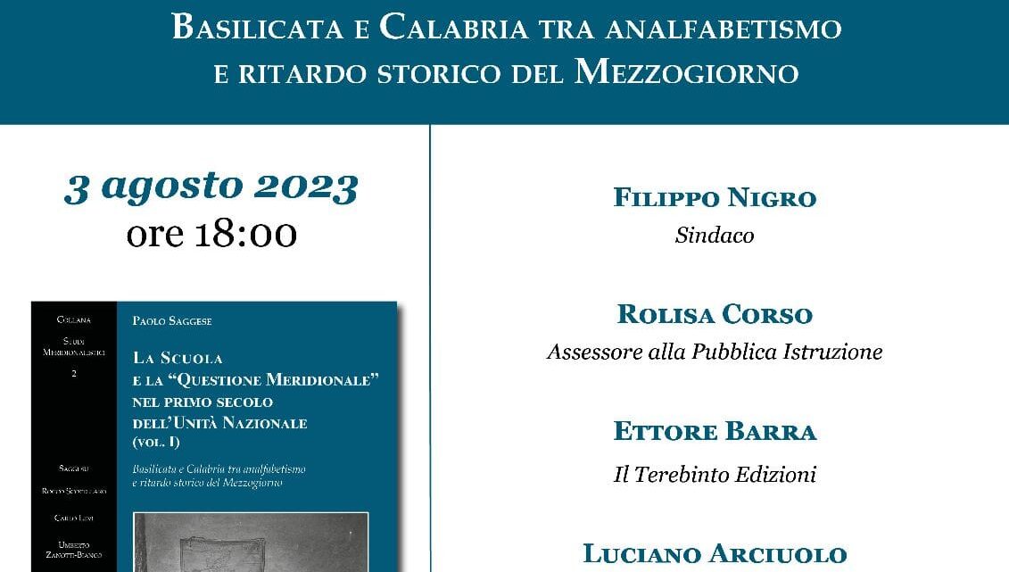 “LA SCUOLA E LA QUESTIONE MERIDIONALE”  FA TAPPA A BAGNOLI IRPINO, DOMANI ALLE 18.00 LA PRESENTAZIONE DEL LIBRO DI PAOLO SAGGESE