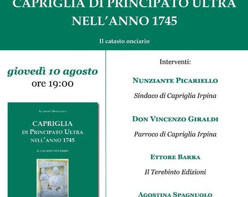 LA STORIA DI CAPRIGLIA RIVIVE NEL LIBRO DI AGOSTINA SPAGNUOLO, DOMANI SERA LA PRESENTAZIONE