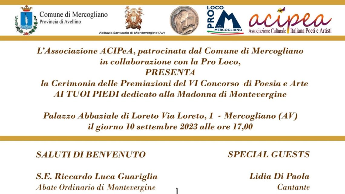 VI Concorso Internazionale di Poesia e Arte “Ai tuoi piedi” promosso da ACIPeA. Cerimonia di premiazione