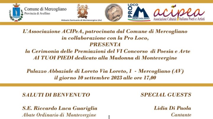 VI Concorso Internazionale di Poesia e Arte “Ai tuoi piedi” promosso da ACIPeA. Cerimonia di premiazione