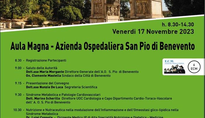 AORN SAN PIO, CONVEGNO SU NUTRIZIONE E NUTRACEUTICA