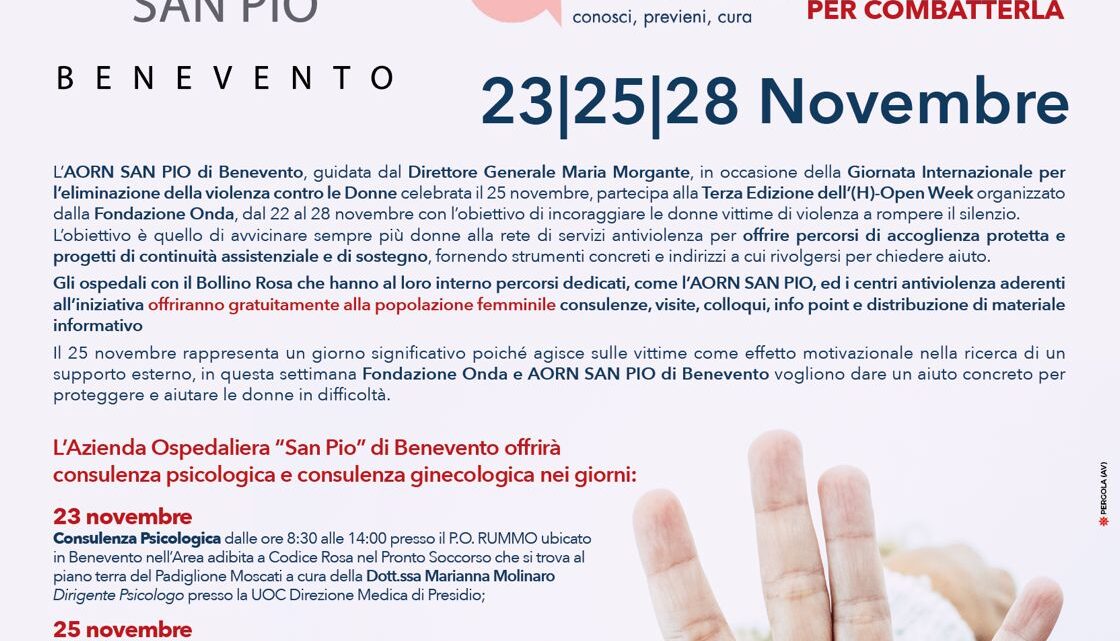 AORN SAN PIO, OPEN WEEK CONTRO LA VIOLENZA SULLE DONNE AORN SAN PIO, OPEN WEEK CONTRO LA VIOLENZA SULLE DONNE