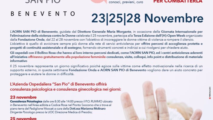 AORN SAN PIO, OPEN WEEK CONTRO LA VIOLENZA SULLE DONNE