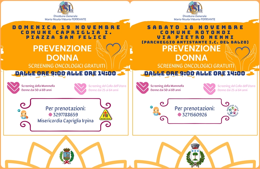 SCREENING ONCOLOGICI, I CAMPER DELL’ASL SABATO A ROTONDI E DOMENICA A CAPRIGLIA IRPINA SCREENING ONCOLOGICI, I CAMPER DELL’ASL SABATO A ROTONDI E DOMENICA A CAPRIGLIA IRPINA