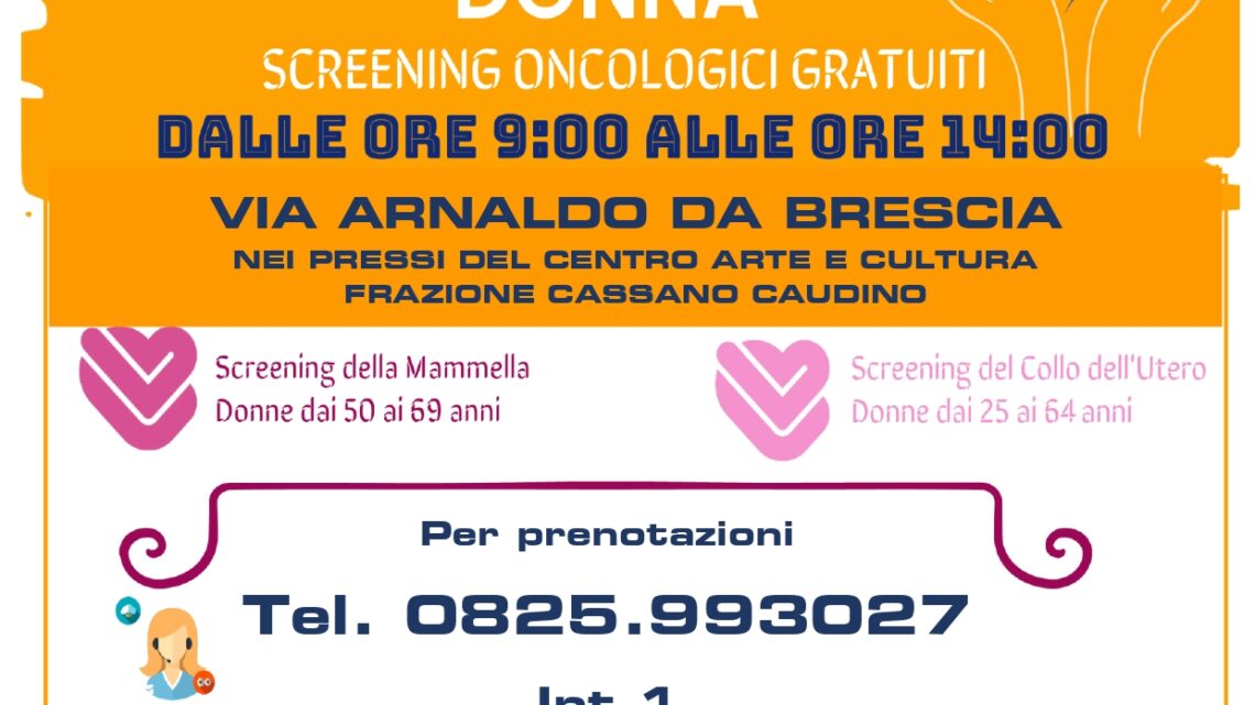 SCREENING ONCOLOGICI, I CAMPER DELL’ASL SABATO 1GIUGNO A ROCCABASCERANA