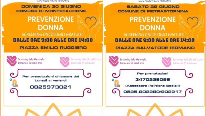 SCREENING ONCOLOGICI, I CAMPER DELL’ASL SABATO 29 GIUGNO A PIETRASTORNINA E DOMENICA 30 GIUGNO A MONTEFALCIONE