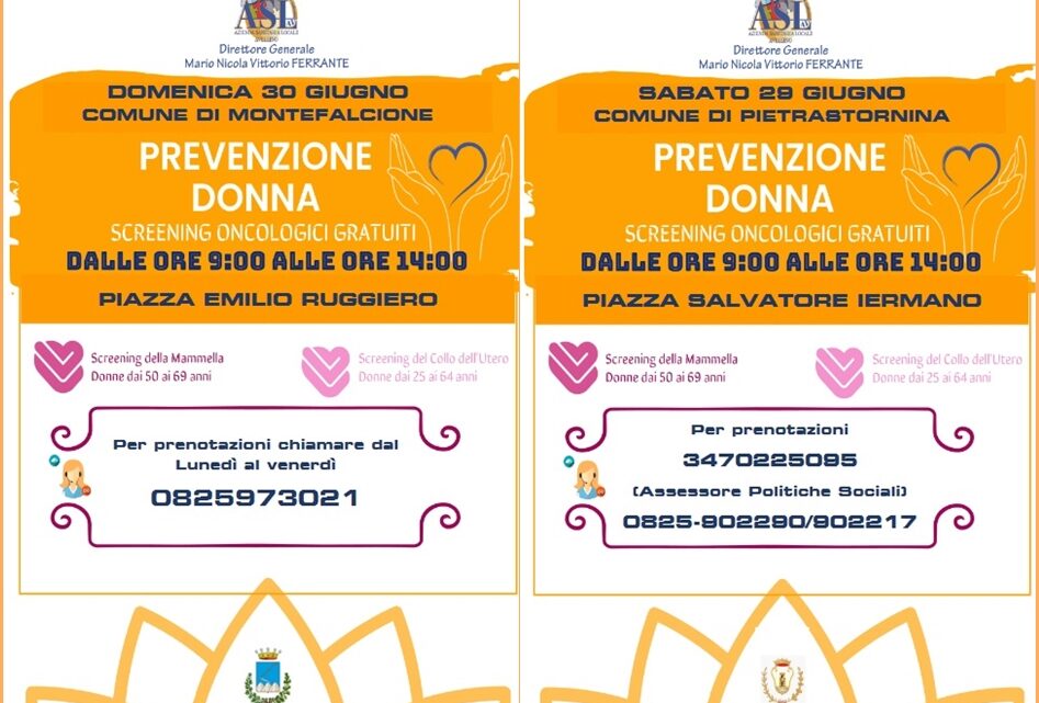 SCREENING ONCOLOGICI, I CAMPER DELL’ASL SABATO 29 GIUGNO A PIETRASTORNINA E DOMENICA 30 GIUGNO A MONTEFALCIONE