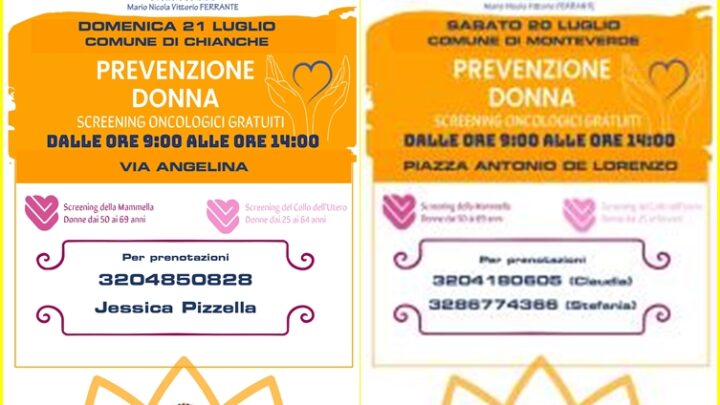 SCREENING ONCOLOGICI, I CAMPER DELL’ASL SABATO 20 LUGLIO SCREENING ONCOLOGICI, A MONTEVERDE E DOMENICA 21 LUGLIO A CHIANCHE