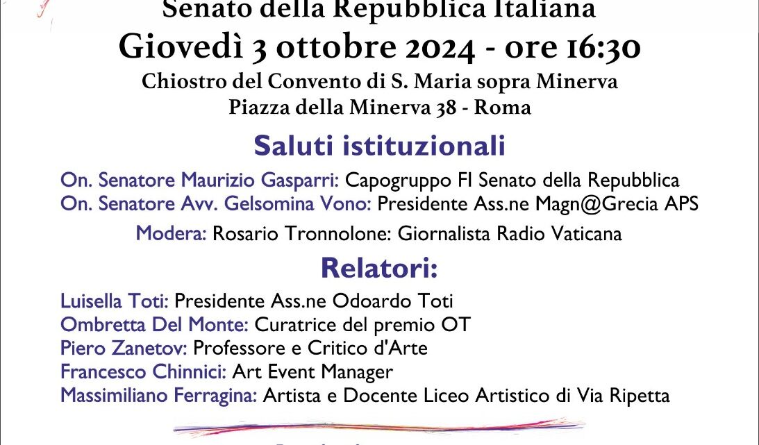 PREMIO OT dedicato a ODOARDO TOTI Cerimonia Premiazione Sala Capitolare del Senato 3 ottobre 2024