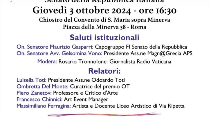 PREMIO OT dedicato a ODOARDO TOTI Cerimonia Premiazione Sala Capitolare del Senato 3 ottobre 2024