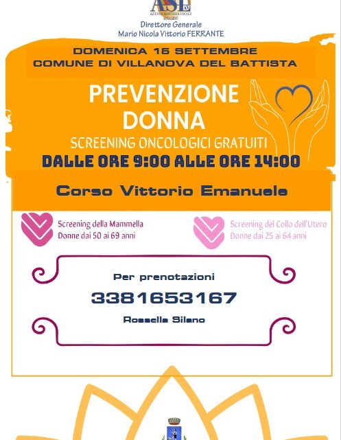 SCREENING ONCOLOGICI, I CAMPER DELL’ASL DOMENICA 15 SETTEMBRE A VILLANOVA DEL BATTISTA SCREENING ONCOLOGICI, I CAMPER DELL’ASL DOMENICA 15 SETTEMBRE A VILLANOVA DEL BATTISTA