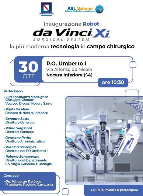 All’ospedale di Nocera Inferiore apre il nuovo Blocco Operatorio potenziato con l’alta tecnologia del robot “da Vinci” per la chirurgia robotica All’ospedale di Nocera Inferiore apre il nuovo Blocco Operatorio potenziato con l’alta tecnologia del robot “da Vinci” per la chirurgia robotica