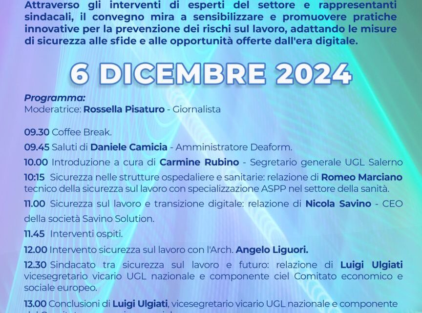Digitalizzazione e sicurezza: il lavoro del futuro al centro del convegno organizzato dall’Ugl salernitana a Bellizzi
