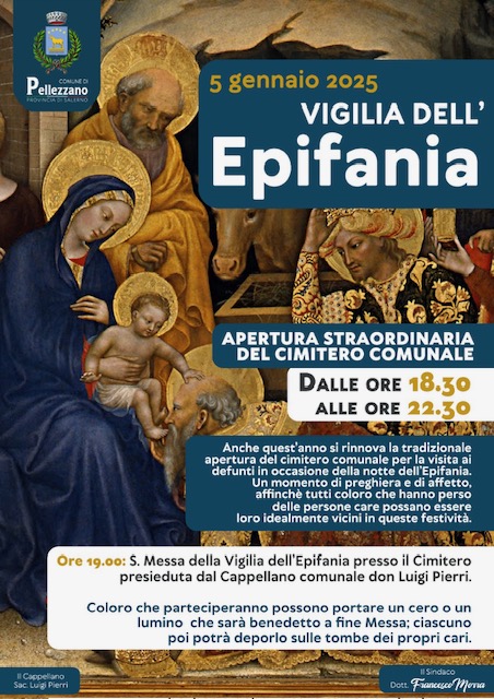 APERTURA STRAORDINARIA DEL CIMITERO COMUNALE DI PELLEZZANO NELLA NOTTE DELL’EPIFANIA APERTURA STRAORDINARIA DEL CIMITERO COMUNALE DI PELLEZZANO NELLA NOTTE DELL’EPIFANIA