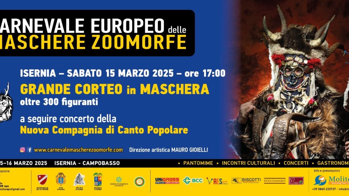 ISERNIA – Carnevale Europeo delle Maschere Zoomorfe, da venerdì 14 a domenica 16 marzo 2025