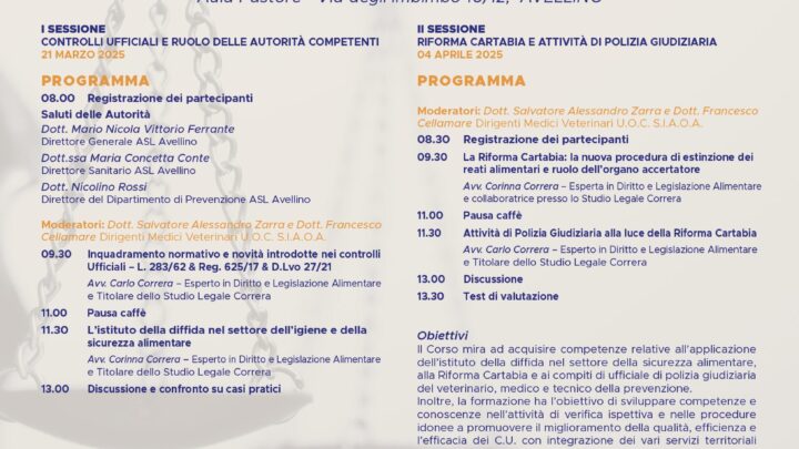 CORSO SULLA SICUREZZA ALIMENTARE PROMOSSO DALL’ASL DI AVELLINO