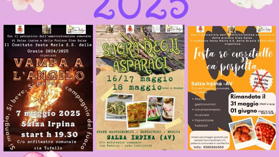 Tre appuntamenti imperdibili animeranno Salza Irpina: tra fuochi, asparagi e il celebre cuzzitiello ca’ purpetta, il borgo si prepara a celebrare la bella stagione