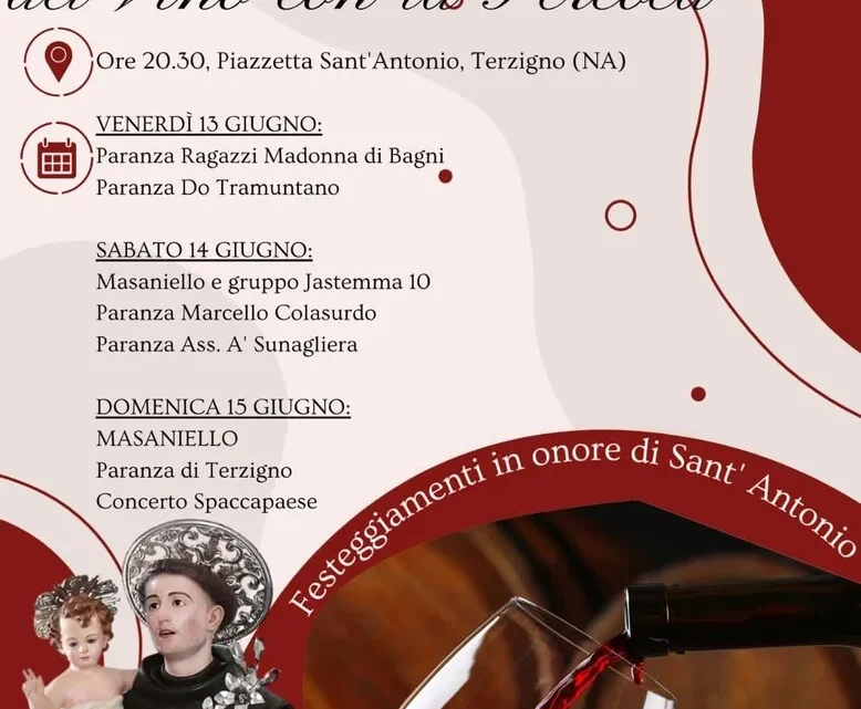 A Terzigno torna la Sagra del Vino con la Percoca: tre giorni di gusto, tradizione e festa per Sant’Antonio