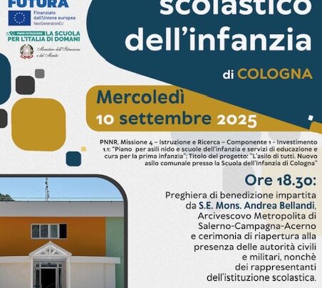 Taglio del Nastro per il Nuovo Asilo Nido di Cologna di Pellezzano: Domani l’Inaugurazione con la Benedizione dell’Arcivescovo Bellandi
