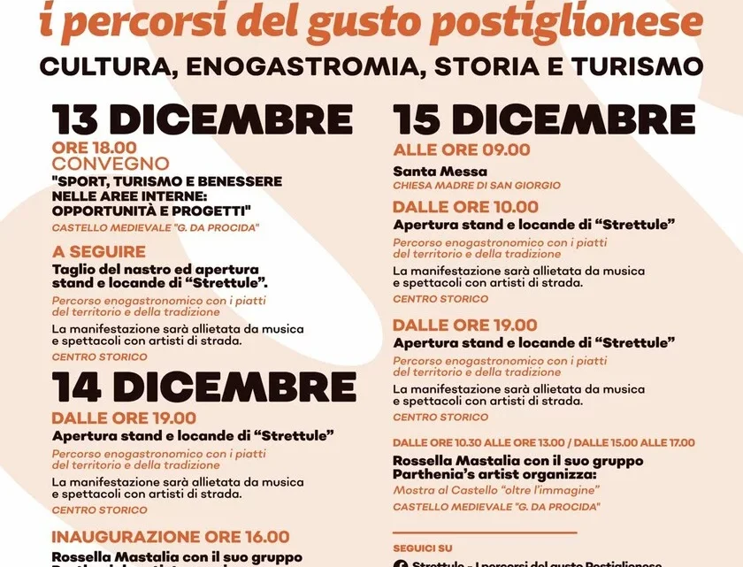 POSTIGLIONE, TUTTO PRONTO PER “STRETTULE”: TRE GIORNI DI SAPORI, STORIA E AVVENTURA (13–15 DICEMBRE)