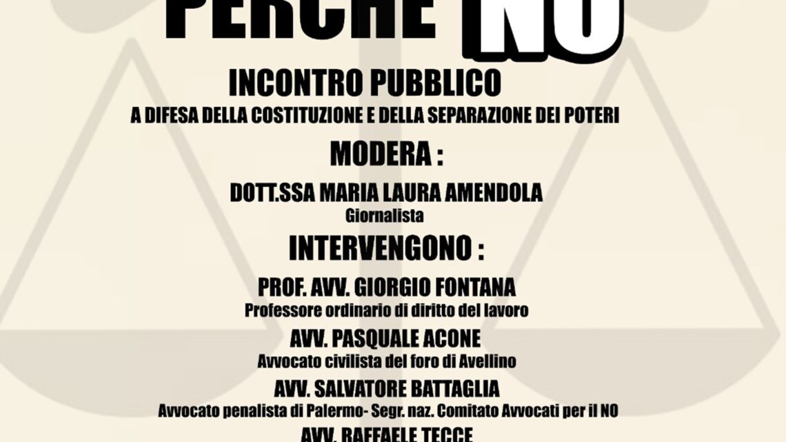 Referendum costituzionale, a Caposele incontro pubblico “Perché NO” con giuristi e magistrati in vista del voto