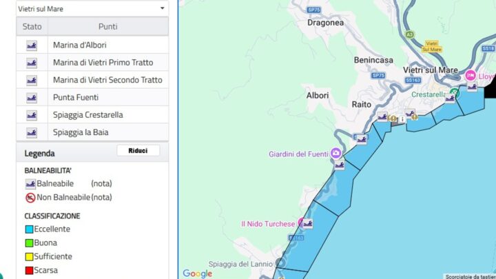 Vietri sul Mare, acque di balneazione promosse: qualità “Eccellente” secondo la Regione Campania