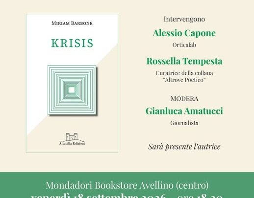 Libri: Miriam Barbone presenta la silloge poetica “KRISIS” alla Mondadori di Avellino