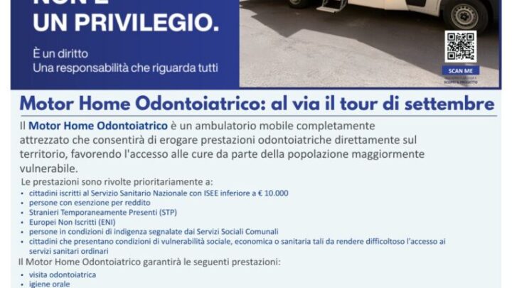 Sanità, al via il tour di settembre del Motor Home Odontoiatrico dell’ASL Salerno