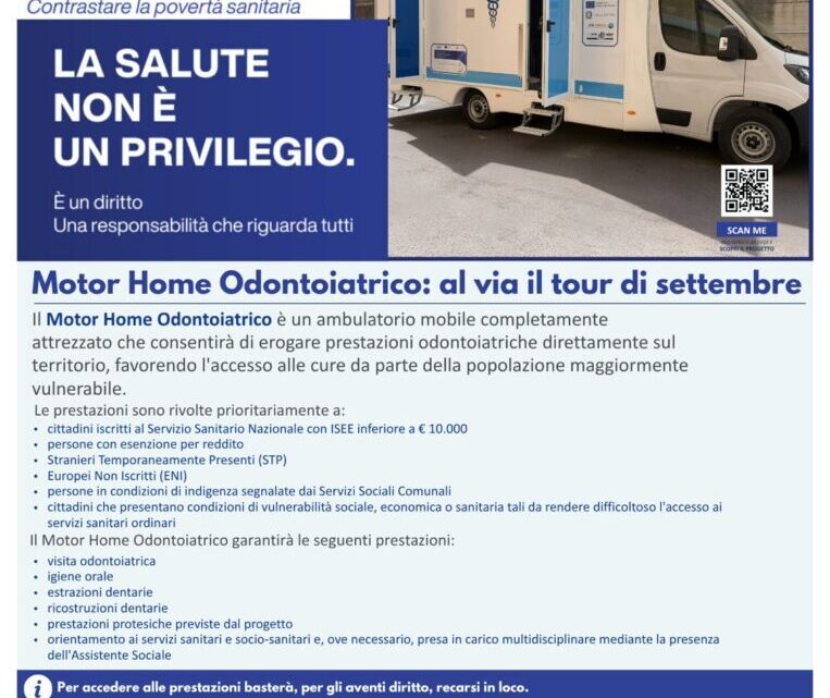 Sanità, al via il tour di settembre del Motor Home Odontoiatrico dell’ASL Salerno