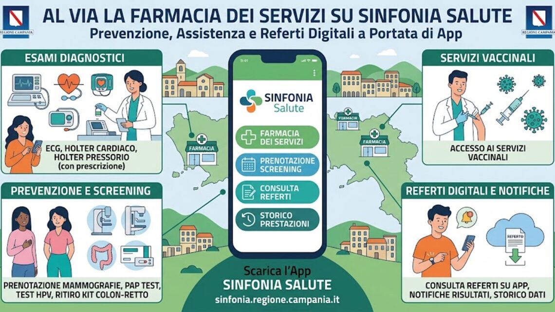 Campania, la Farmacia dei Servizi sbarca su SINFONIA Salute: prevenzione e referti a portata di App